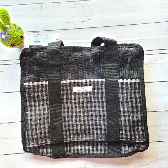 Arlene Morillo Black Pink Plaid Mesh Backpack - Adjustable Straps